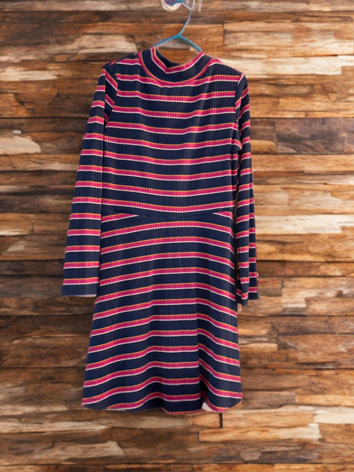 Unknown Dress 7/8 Navy blue with pink and yellow stripes