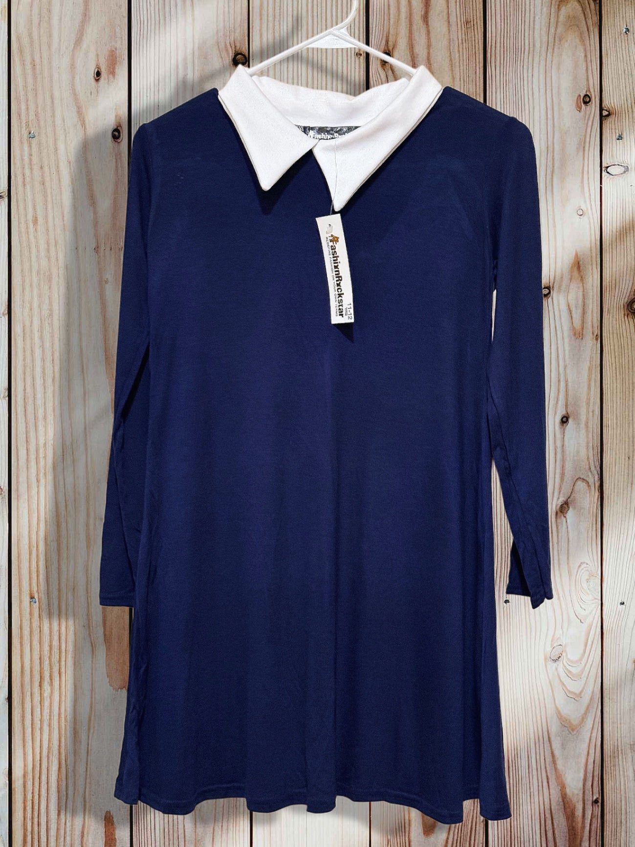 FashionNYC Dress Girls 10/12 Navy Blue and White
