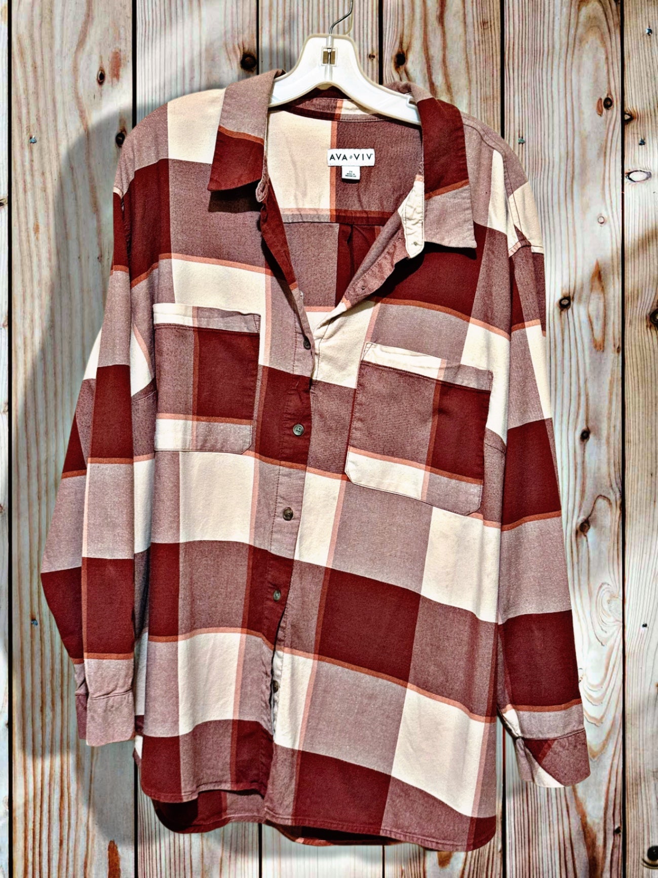 AVA VIV Flannel Shirt 2XL Red, Beige,
