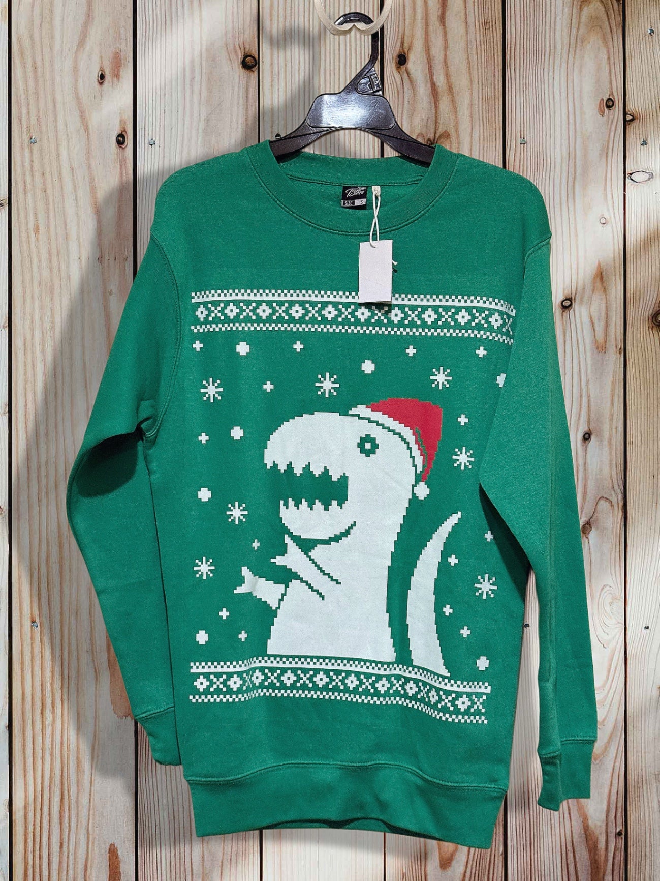 Topshop Sweatshirt Small Green T-Rex Santa