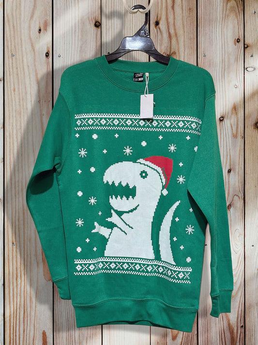 Topshop Sweatshirt Small Green T-Rex Santa