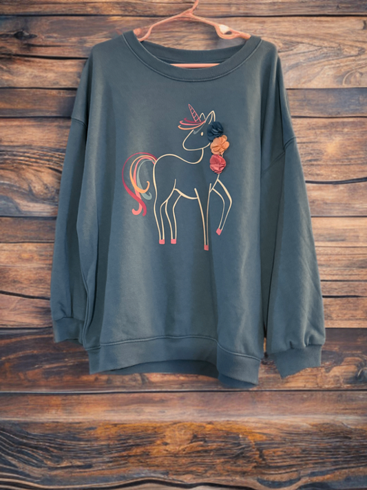Girls unicorn Sweatshirt 7/8 Gray