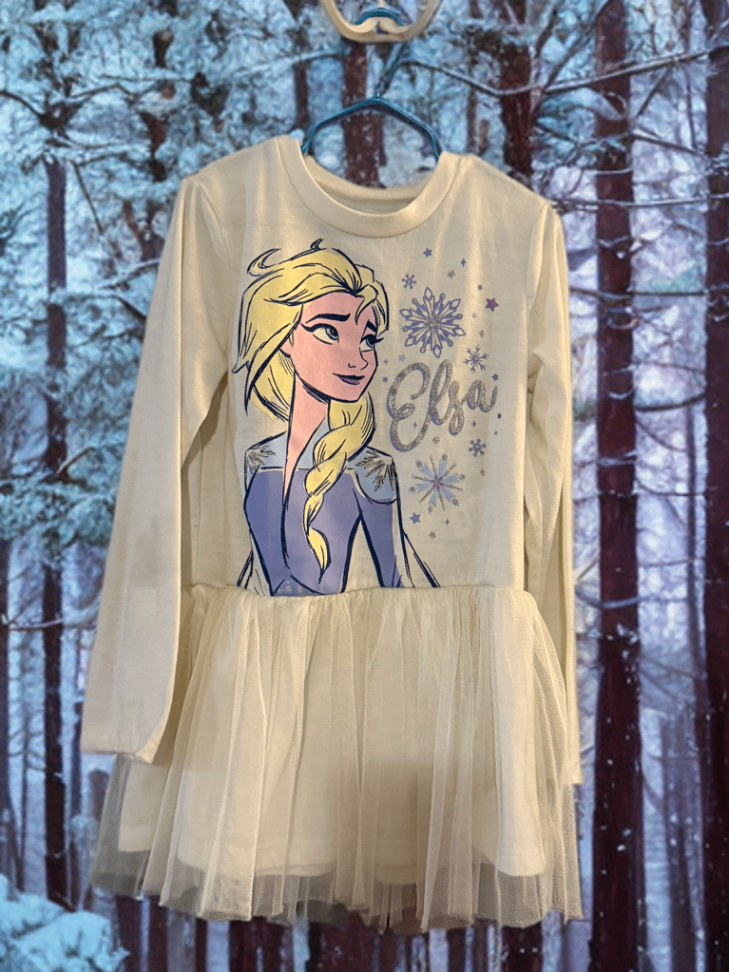 Disney Girls Long Sleeved ElsaTunic 7/8 Cream