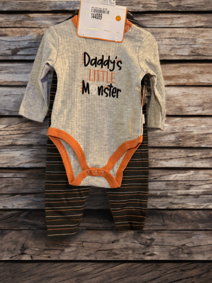 Daddy’s Little Monster 3 pc set 3-6 months Gray and Orange